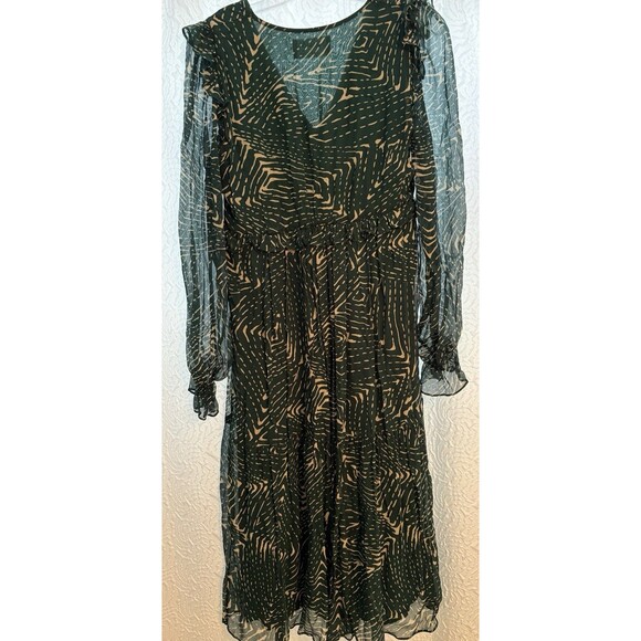 Ba&sh Lady Dress Women 2 US 6 Midi Forrest Fairy Geo Design Bohemian Green/Cream - Picture 8 of 16